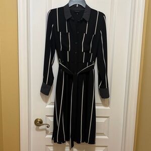 Black and White Vertical Stripe Long Sleeve Shirt Dress M
